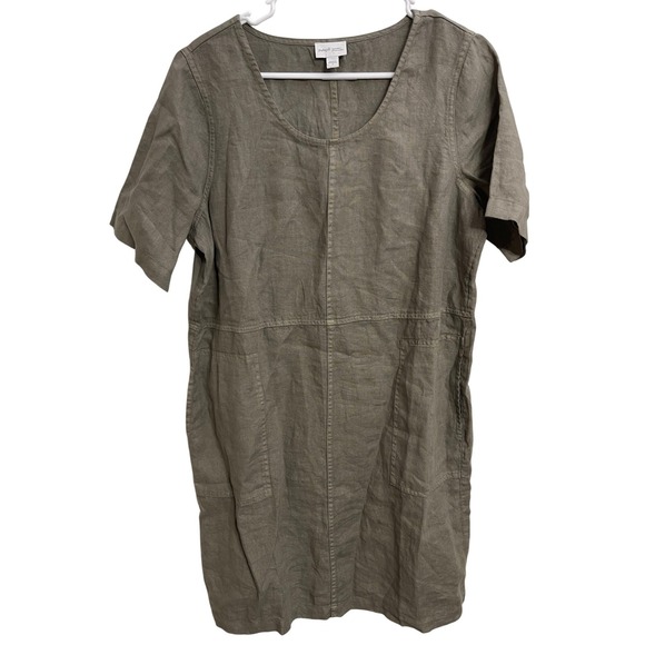 Pure Jill Dresses & Skirts - Pure Jill 100% Linen Shift Dress Olive Green Garment Dyed Lagenlook Size M